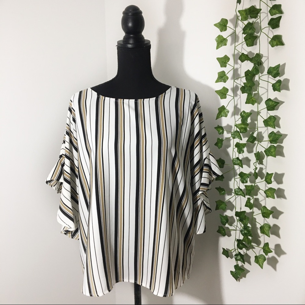 W5 | 3/4 Sleeve Ruffle Stripe Blouse Size L